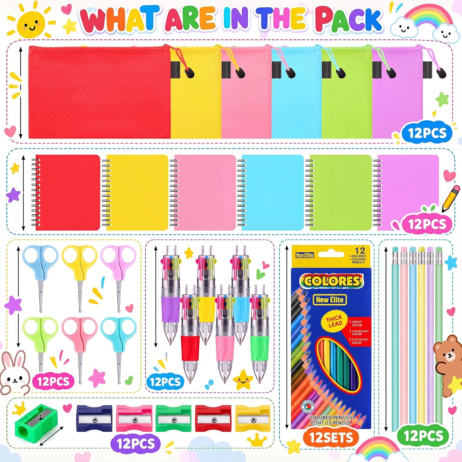 Resurhang 84 Pcs Operation Christmas Gifts Bulk Items Christmas Shoebox School Supplies Bulk with Zipper Pouches Notebooks Pencils Pens Scissors Sharpeners for Church Donation Charity Supplies image 3