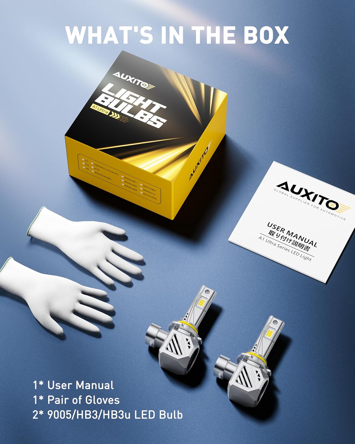 AUXITO 9005 HB3 Bulbs, 48000LM 1000% Brighter 6500K Cool White Light with Fan, DRL Daytime Running Light Bulb LED Fog Light 30 Years Lifespan, No Flicker