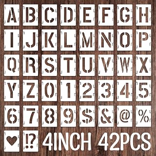 4 Inch Letter and Number Stencils, 42 Pcs Reusable Plastic Alphabet Symbols Spray Paint Stencil, Art Crafts Drawing Templates for Painting Fabric, Rock, Chalkboard, Door Porch, Wood, Walls DIY