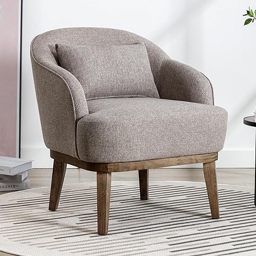 Miniatura 5 de Sillón moderno de mediados de siglo, silla de club de lino, sillón acolchado suave, adecuado para sala de estar, dormitorio, recepción, oficina