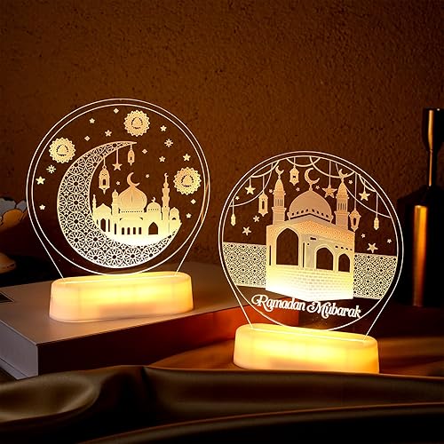 Glooglitter 2 piezas Eid Crafts luz nocturna islámica LED Ramadán Mubarak luz DIY luna estrella Ramadán luces de luna creciente decoración para
