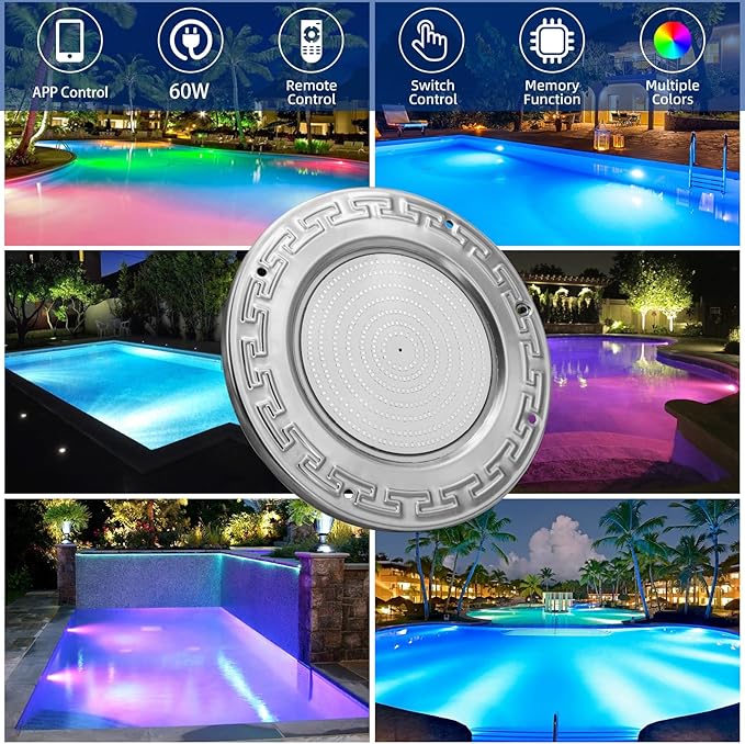 Awanhe Luz para Piscina 60W 10 Pulgadas LED con Control Remoto y APP miniatura 7