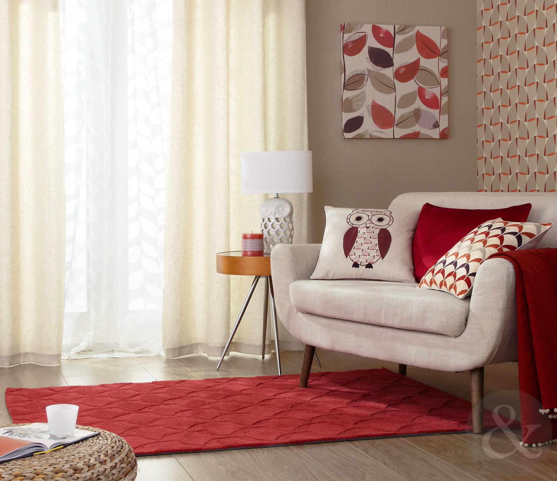 Just Contempo Velvet Band Lined Eyelet Curtains, Red, 66x72 inches