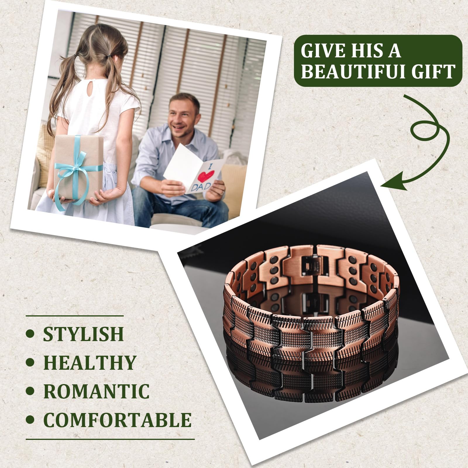 MagEnergy Bracelet Magnétique Cuivre 99,9% Homme, 3 Aimants Puissants, Ajustable avec Outil & Coffret Cadeau