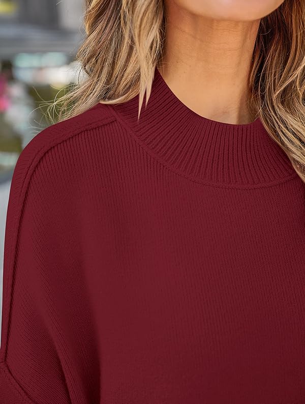 ZESICA Women's Fall 2026 Casual Long Sleeve Crew Neck Side Slit Oversized Ribbed Knit Pullover Sweater Tops,Wine,Small by ZESICA - Image 6