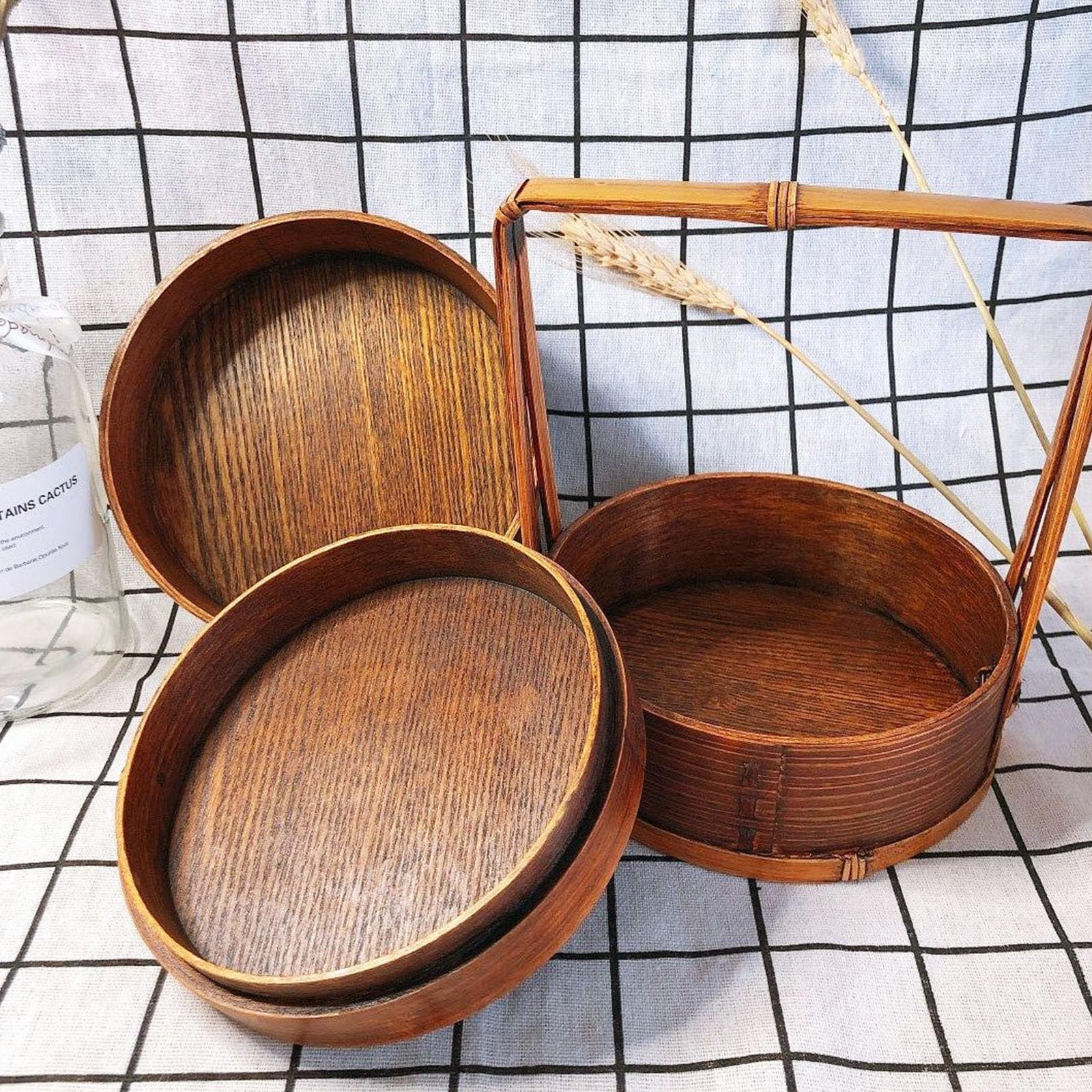 TOPBATHY Contenitore Bento a Doppio Strato in Legno Manico Portatile