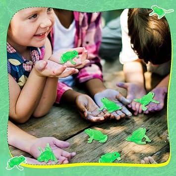 Jenaai 24 Pack Mini Rubber Frog Toys, Halloween Tiny Rubber Frog Toy, Green