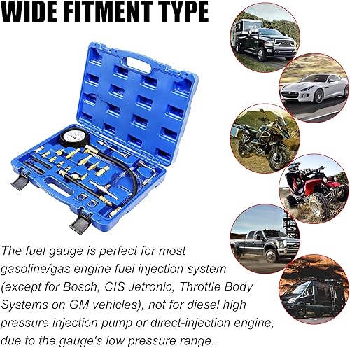 Miniatura 6 de Kit de medidor de presión de bomba de inyección de combustible, kit de manómetro de prueba de inyector de gasolina de gasolina, combustible, aceite,