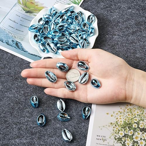 Vista 127 de Cheriswelry 50 cuentas de concha galvanizadas, conchas de cauri en espiral, conchas de mar, verano, playa, cuentas espaciadoras sueltas