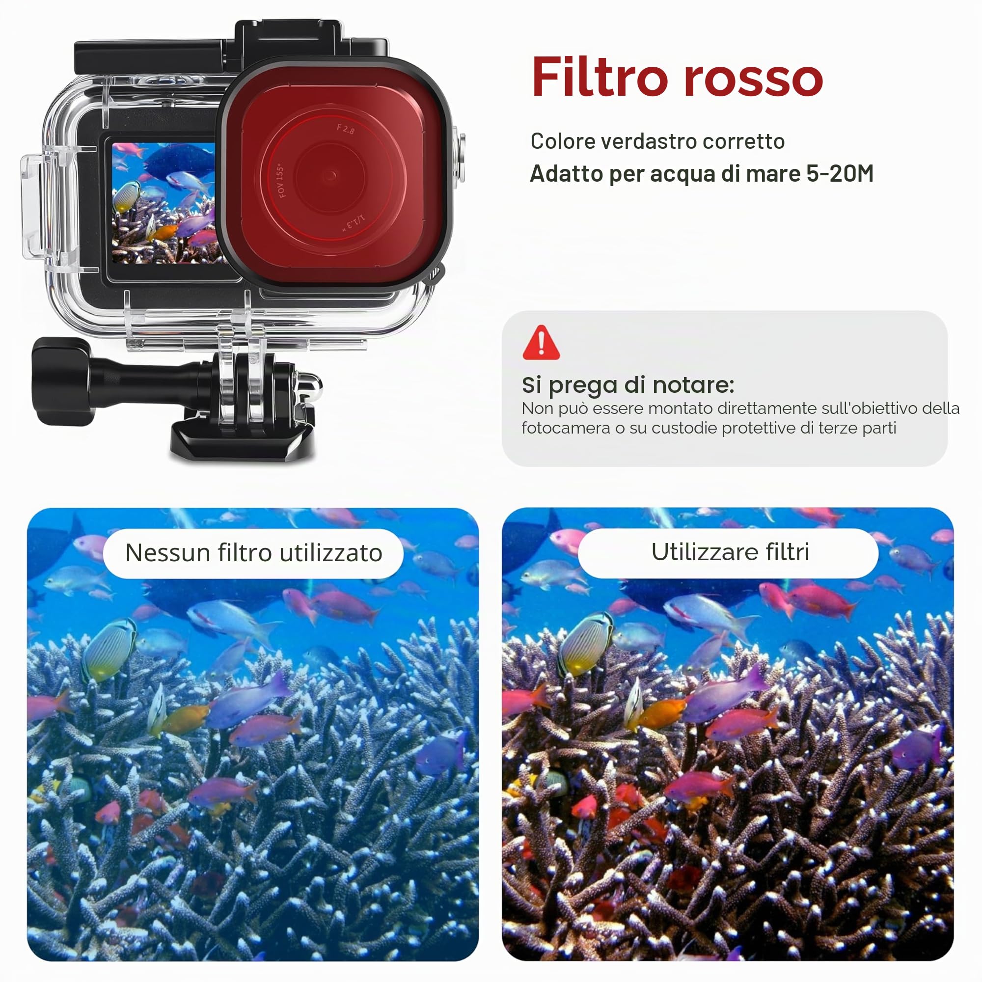 FitStill Custodia impermeabile da 50 m, 3 filtri e impugnatura galleggiante, compatibile con DJI Osmo Action 5 Pro, 4, 3, snorkeling, surf, wakeboard, kit di accessori
