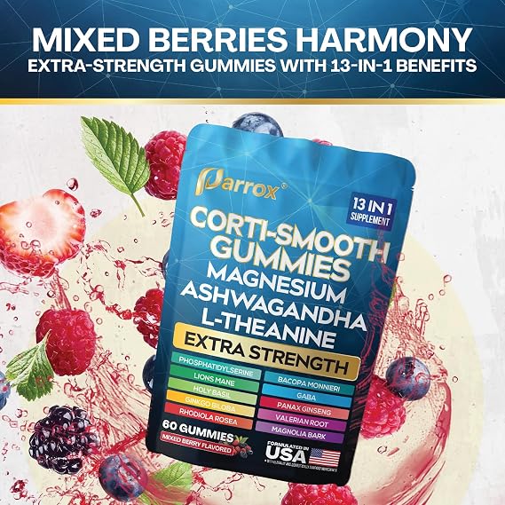Cortisol Gummies, Magnesium & Ashwagandha, Berry, Corti-Smooth, 3 Pack