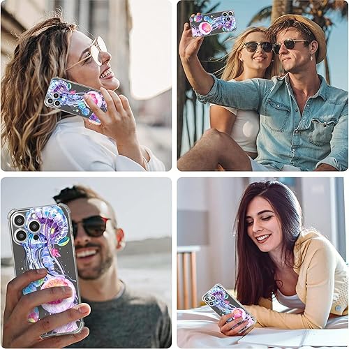 Vista 330 de Roemary Funda púrpura para iPhone 14 Pro Max con diseño de caballo azul, patrón de acuarela con protector de pantalla