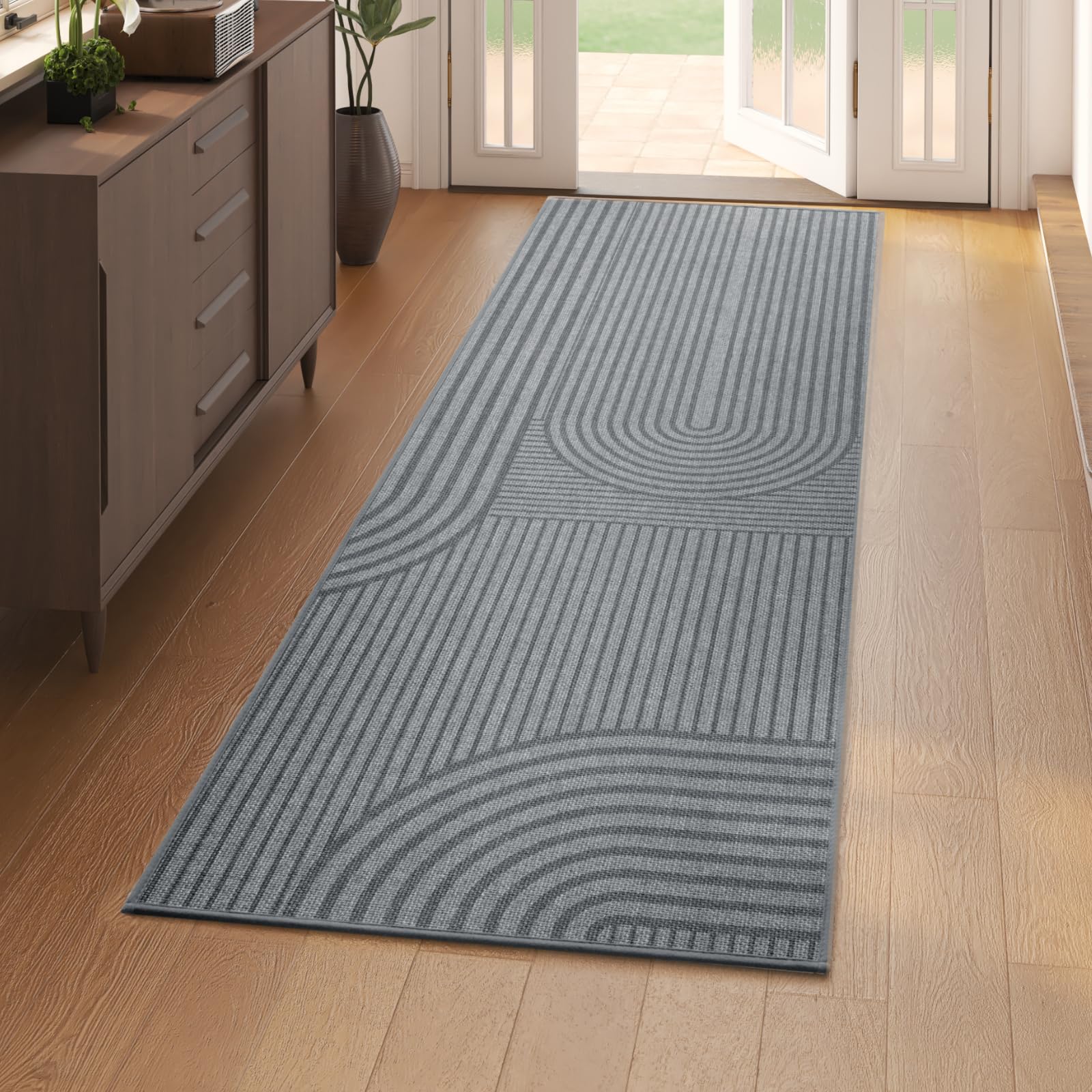 Quqei Front Door Mat 60x180 cm, Absorbent Washable Non Slip Indoor Runner, Easy Clean Low-Profile Kitchen Runner Rugs, Welcome Entryway Door Mats, Grey