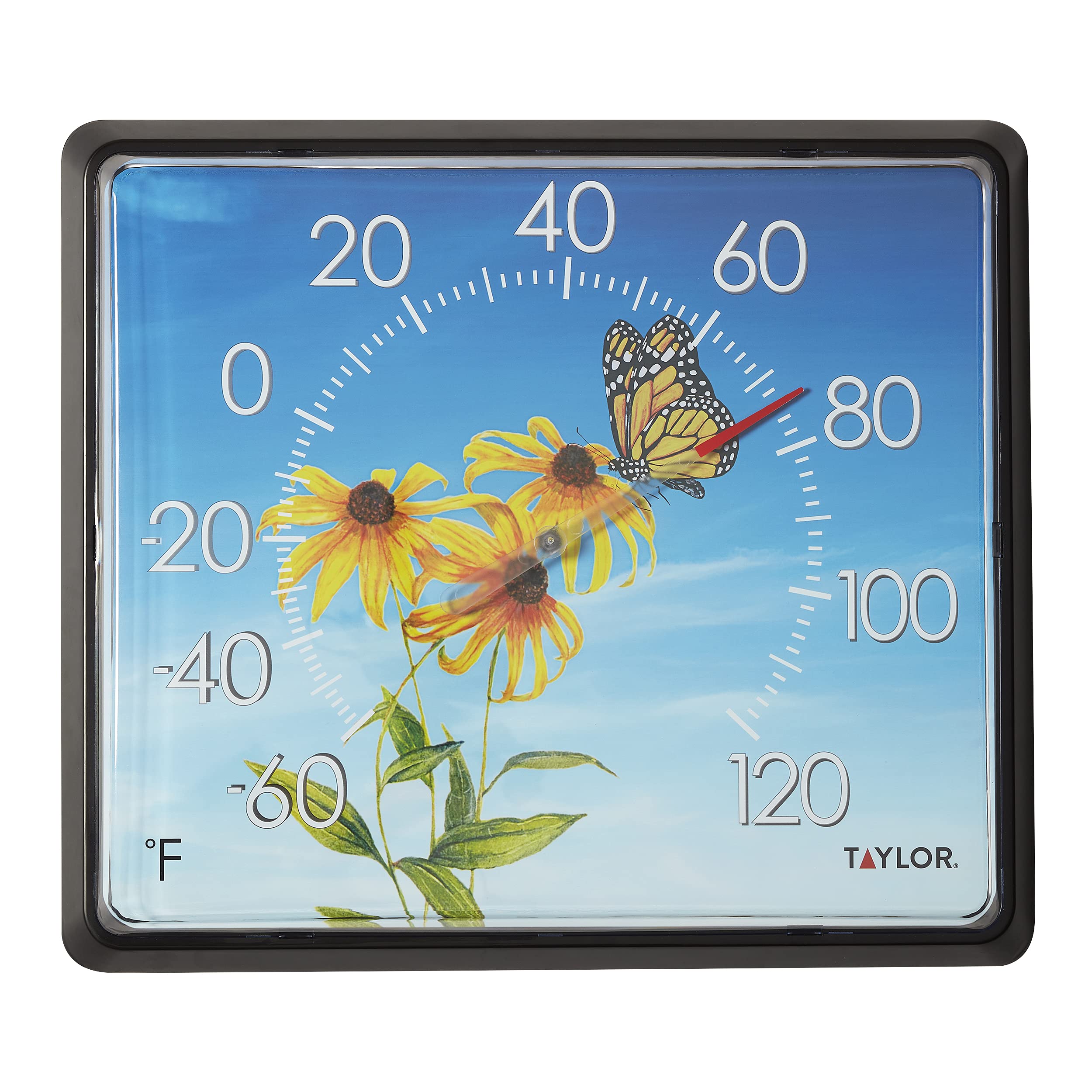 Taylor Butterfly Indoor Outdoor Dial Thermometer, Wireless Thermometer with Easy to Read Wall Decor for Patio, Pool, Yard, Garden or Garage, 14 Inch, Blue