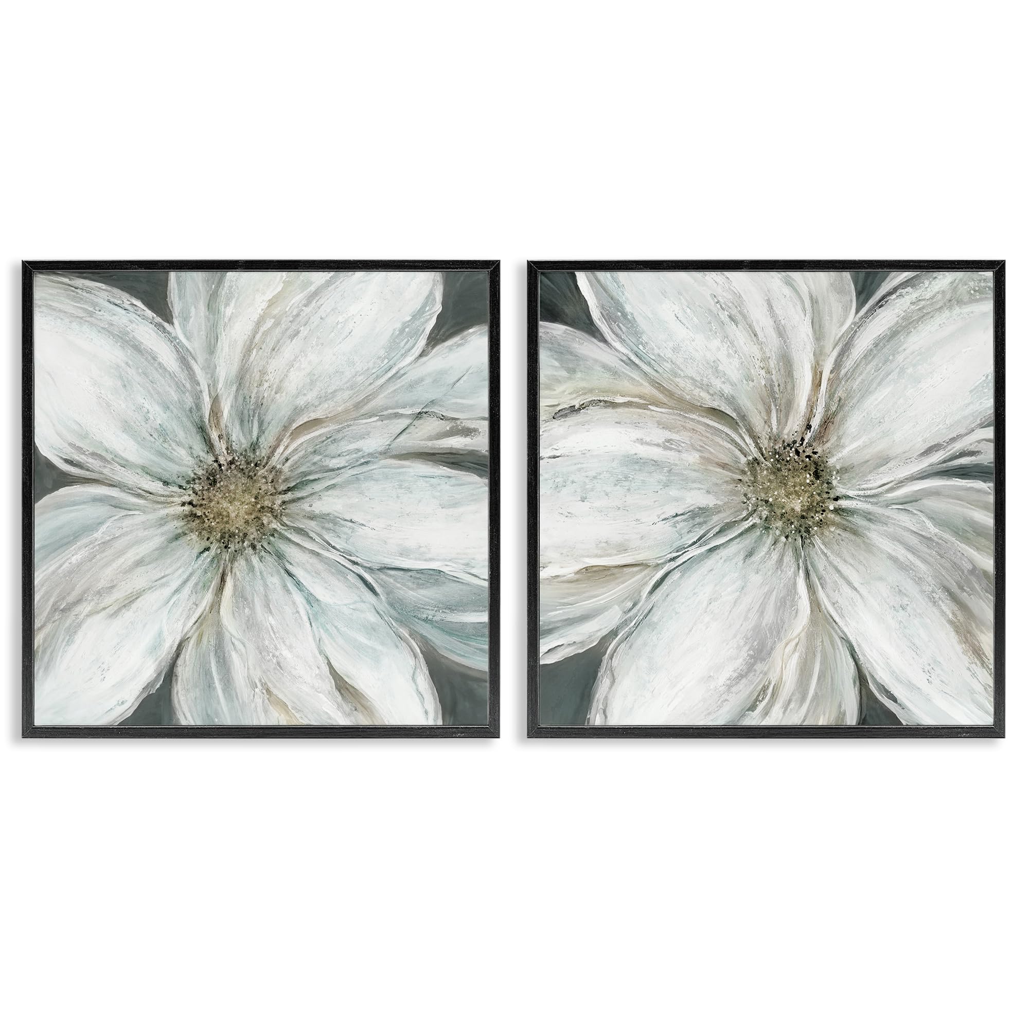 Stupell Industries Midnight Black (Textured) 'Soft White Blossoms Closeup', 2Pc Framed Giclee Art Set 2, Black, 24 X 24 Inches, Easy To Hang And Sturdy, Made In Usa, By Carol Robinson