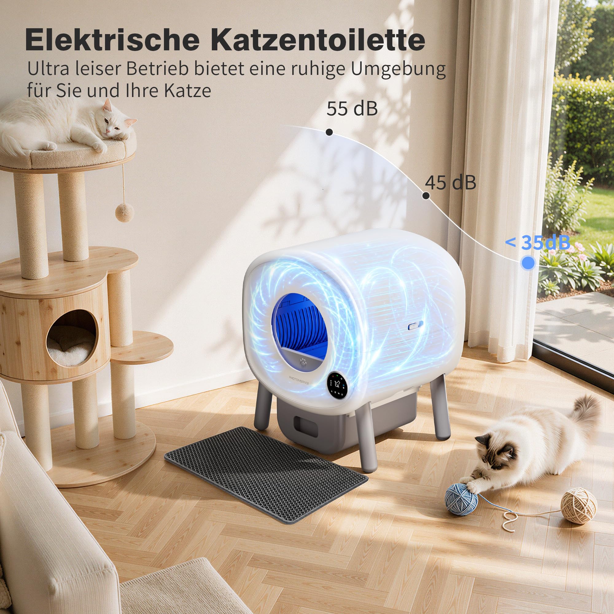 PHOTONSPACE Katzenklo Selbstreinigend XXL 95L, Automatische Katzentoilette