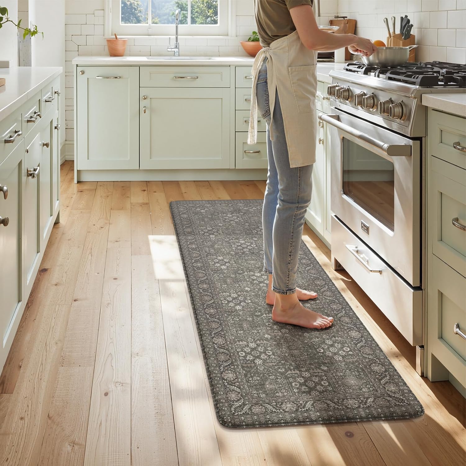 KIMODE Anti Fatigue Kitchen Mats, Farmhouse Kitchen Rugs Sets of 2,Non Slip Waterproof Kitchen Floor Mats,Ergonomic Cushioned Comfort Standing Mat for Home,Laundry,Office,Sink,Desk,Black