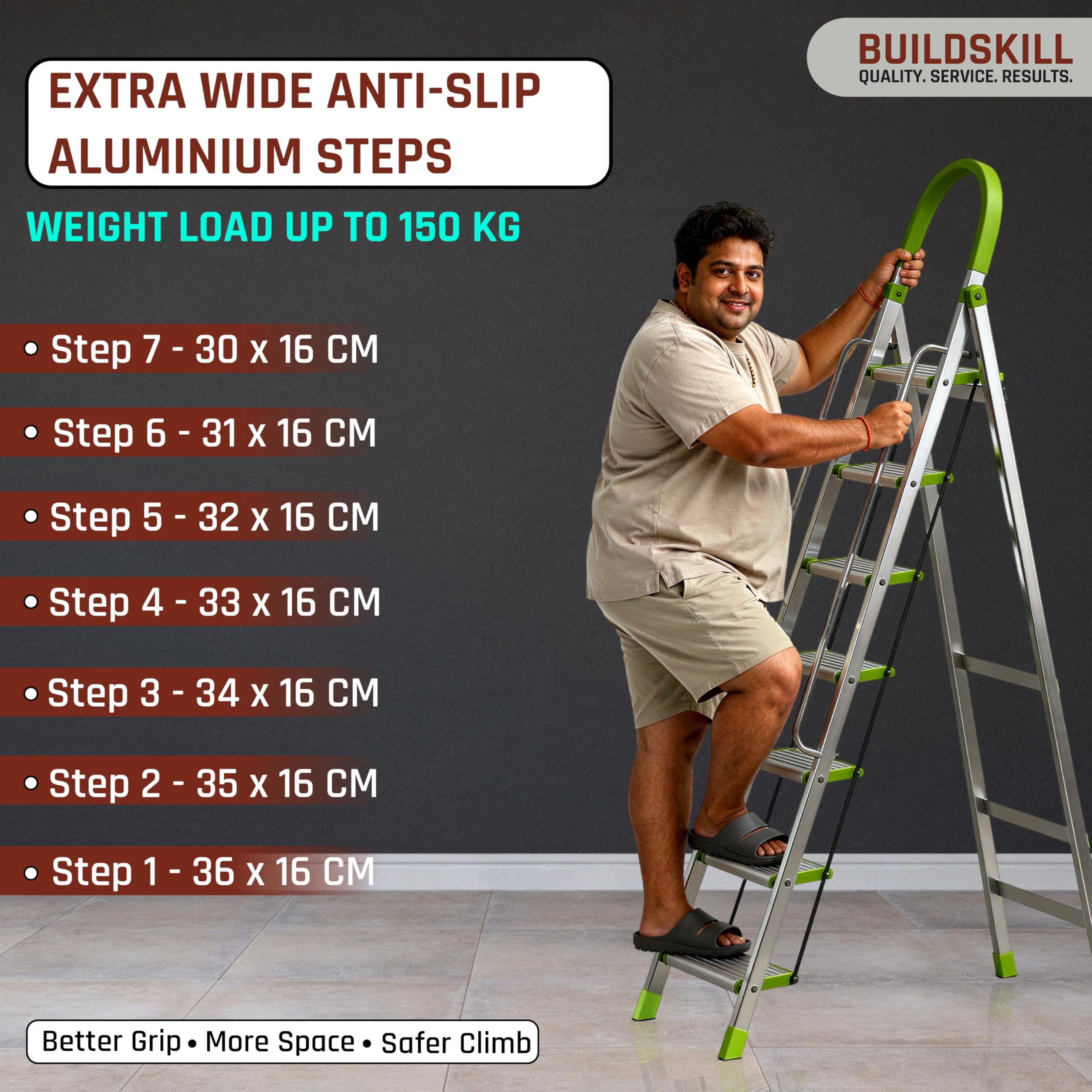 BUILDSKILL Aluminium Ladder - 7 Steps, Lightweight! -4