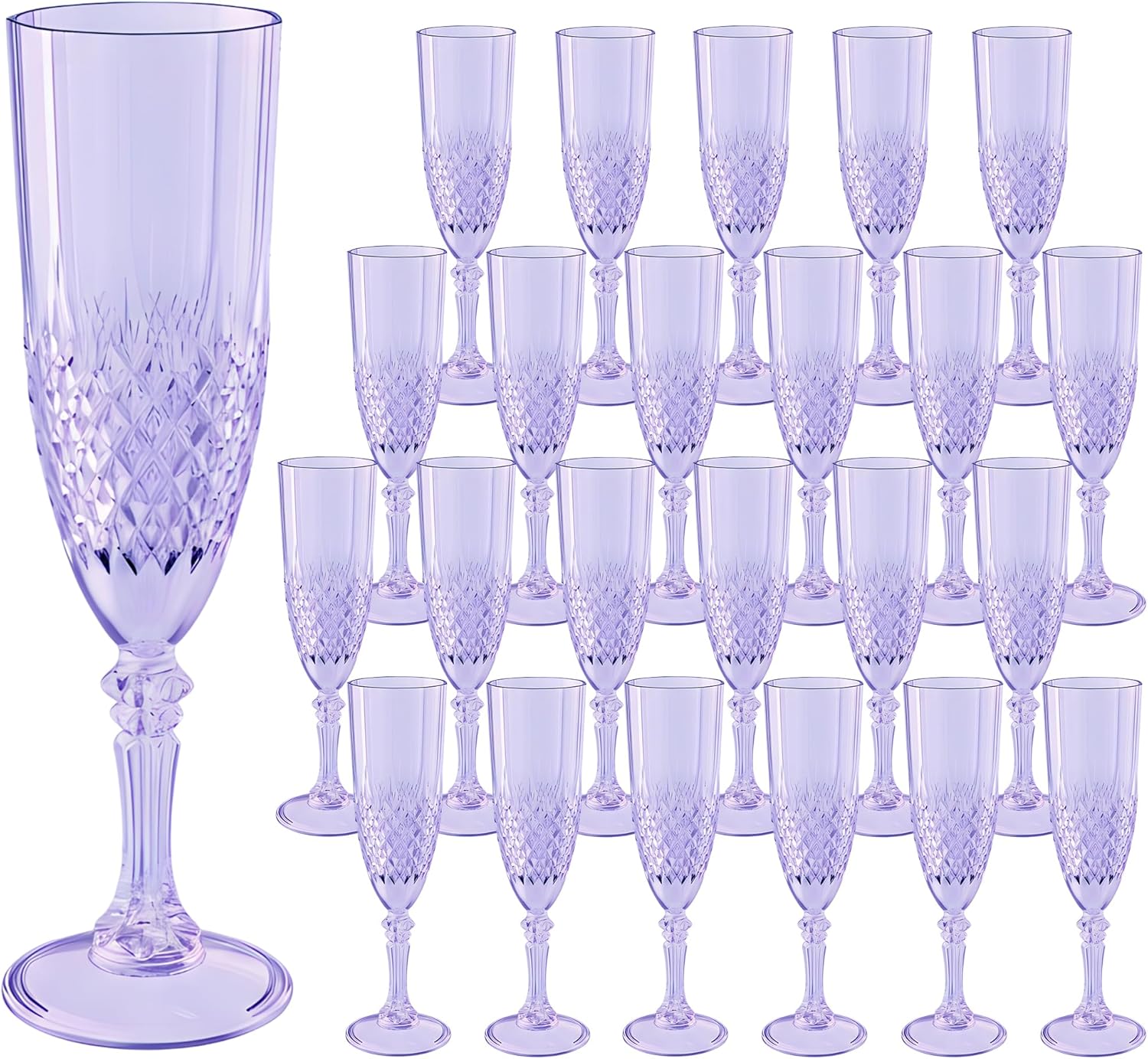 LEYIQU Plastic Champagne Flutes, Champagne Glasses Bulk, Reusable Unbreakable Acrylic Wine Glasses Goblets for Valentine’s Day Weddings Bachelor Parties Toasting (24, Purple)