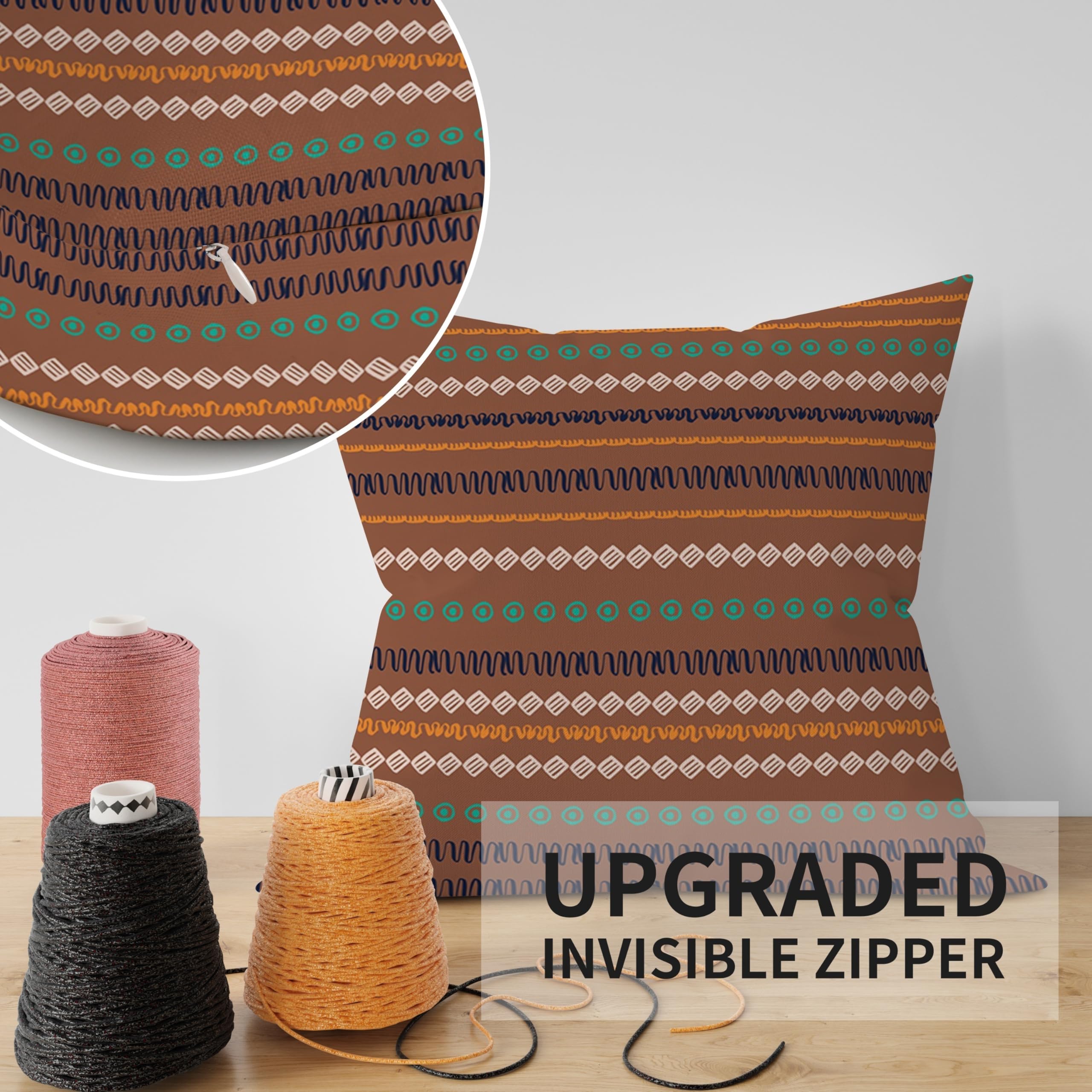 Juego De 4 Fundas De Cojín 45x45 Cm - Estampado Boho Geométrico Naranja, Cremallera Oculta - Para Sofá, Salón O Silla