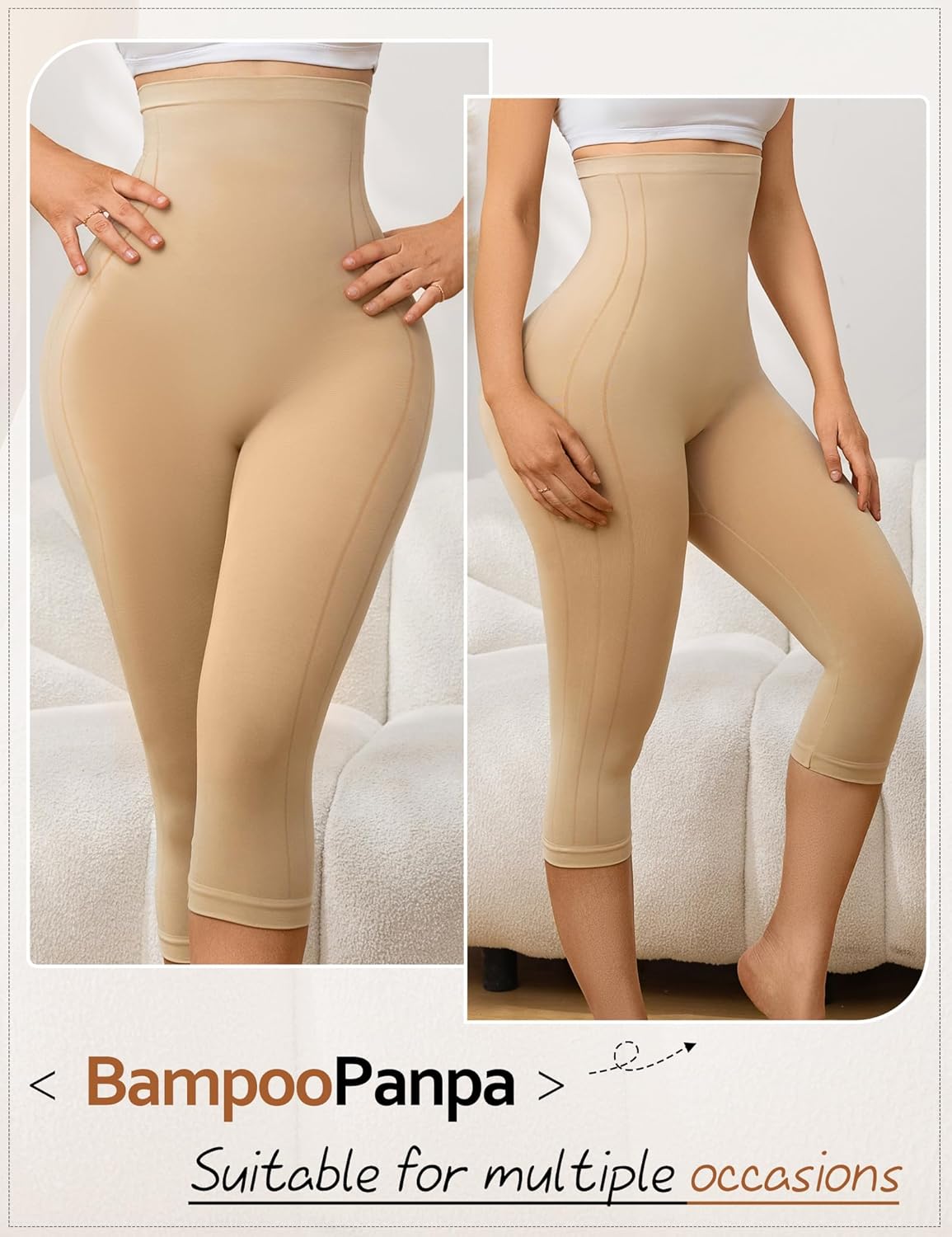 Women's High Waist Compression Leggings, Capri Shapewear for Women, Tummy Control Thighs Slimmer Body Shaper - Image 5