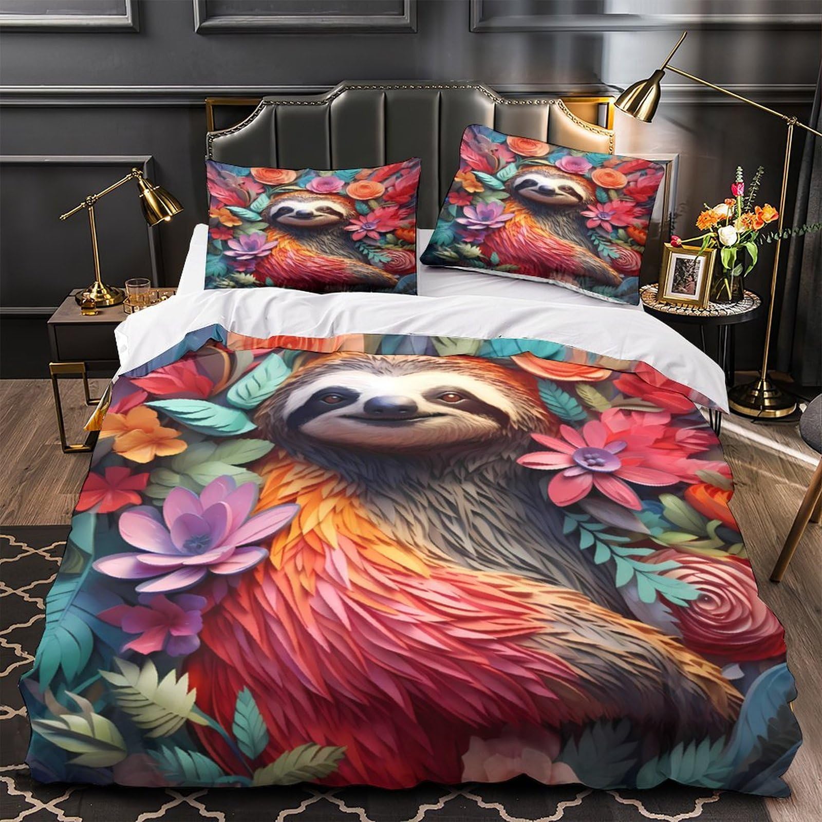Housse de couette paresseux pour chambre de fille, parure déco papier coloré et fleurs en 3D