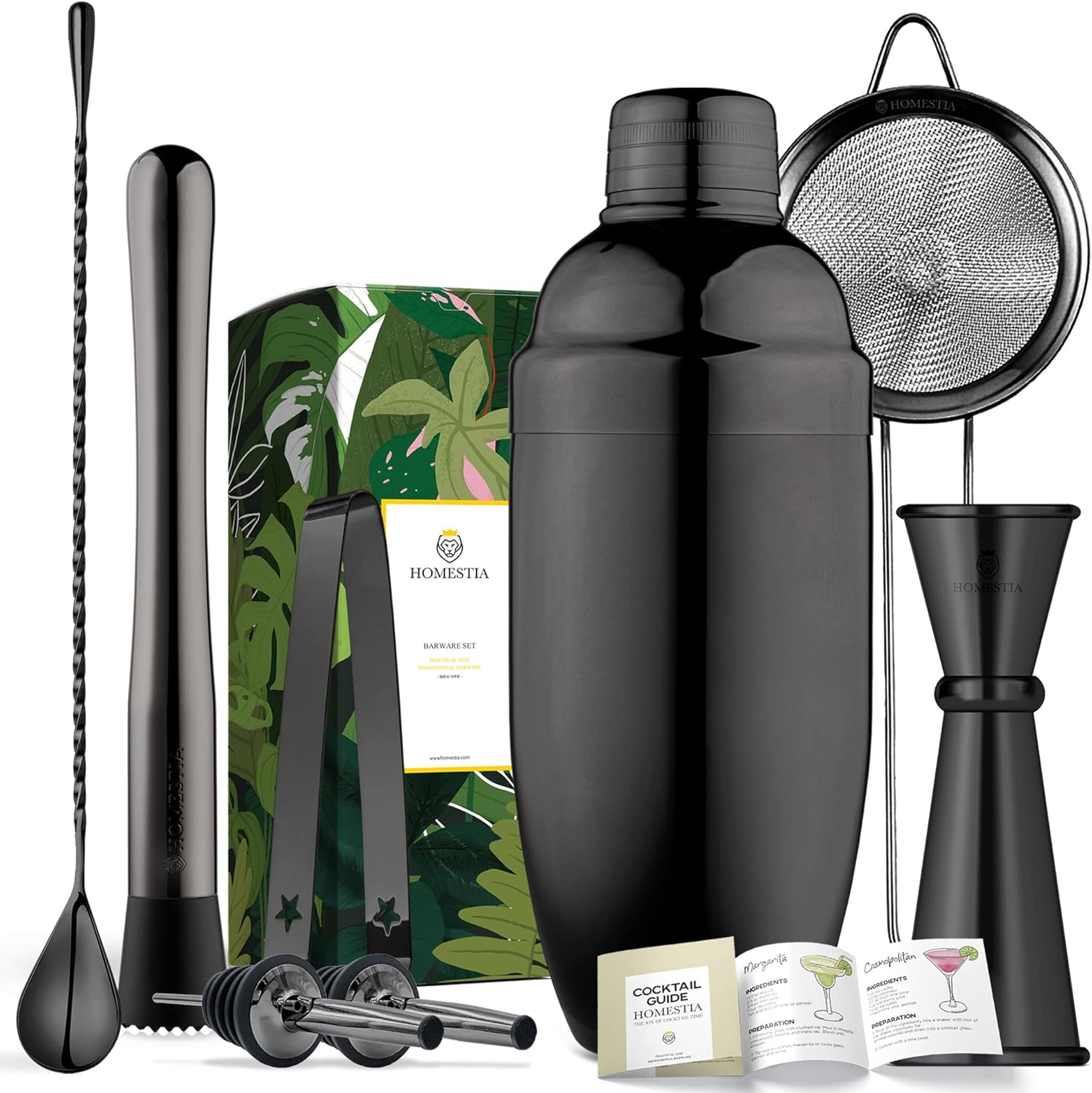 Homestia 8 Pcs Cocktail Shaker Set Stainless Steel Black