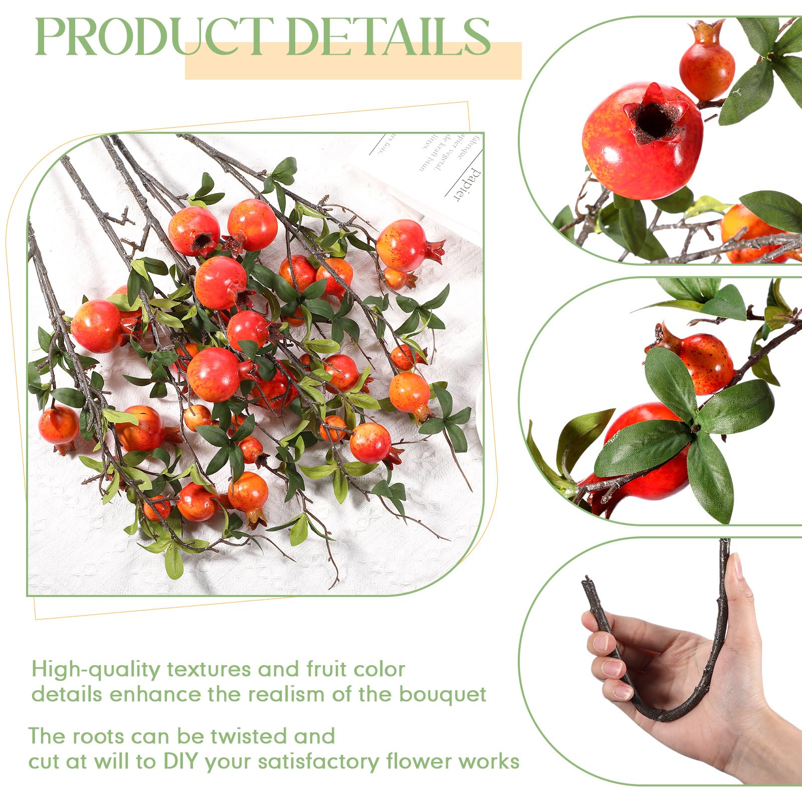 Thiccywoov 10 tallos de flor de granada de 31.5 pulgadas de alto, frutas artificiales, ramas de bayas de granada, ramas de árbol falsas, flores de otoño para boda, hogar, jarrón, decoración de fiesta
