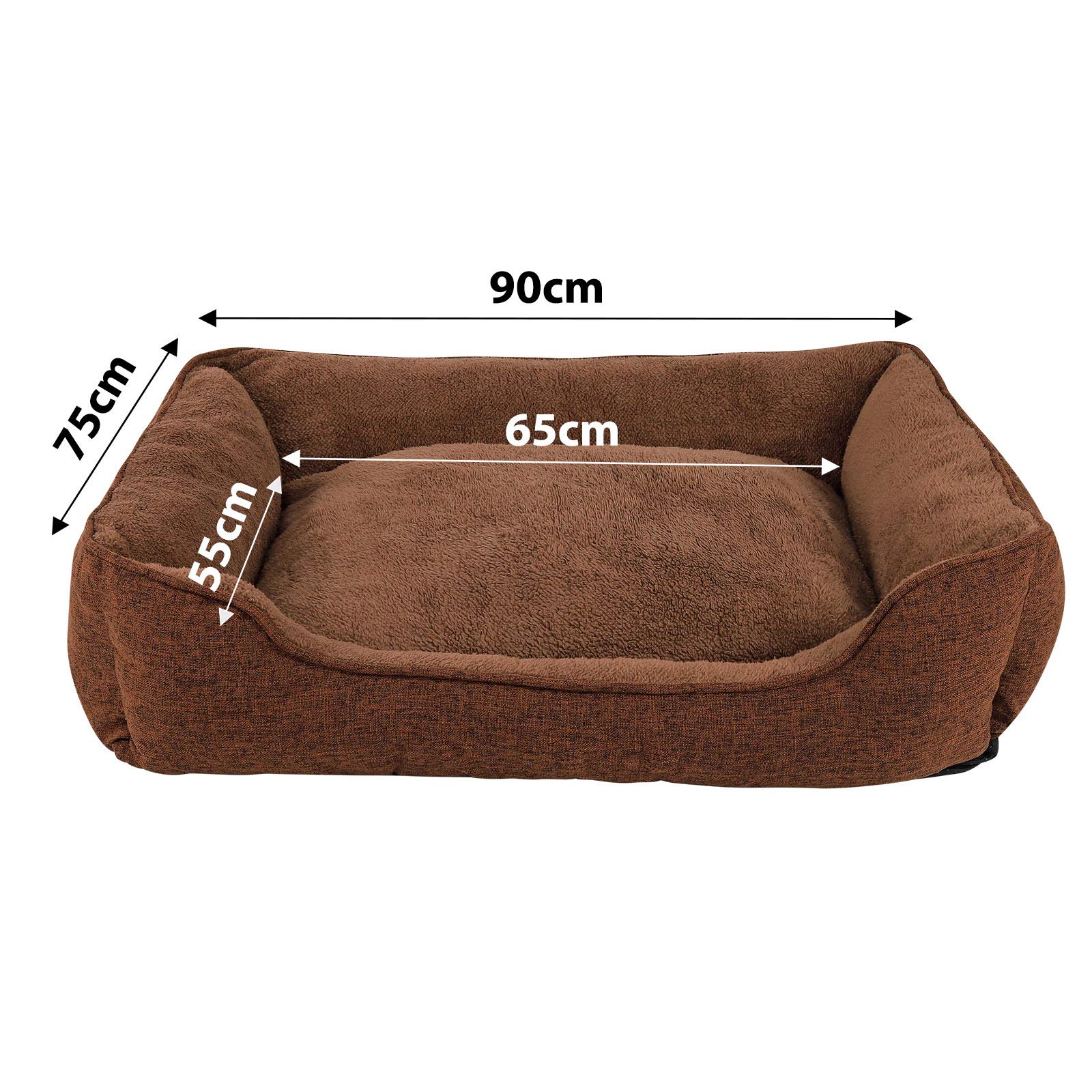 lionto Lettino Cani, mélange Cuscino, Rivestimento sfoderabile, (M) 90 x 75 cm, marrone