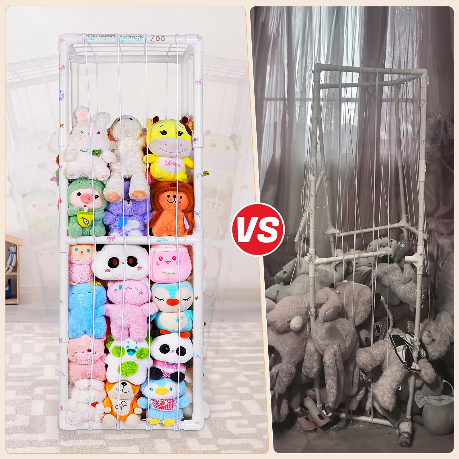 MHJY Organizador de Peluches Infantil Grande – Estantería de Juguetes con Cuerdas Elásticas, Almacenamiento Vertical en Forma de Jaula para Peluches, Habitación Infantil, Guardería y Sala de Juegos