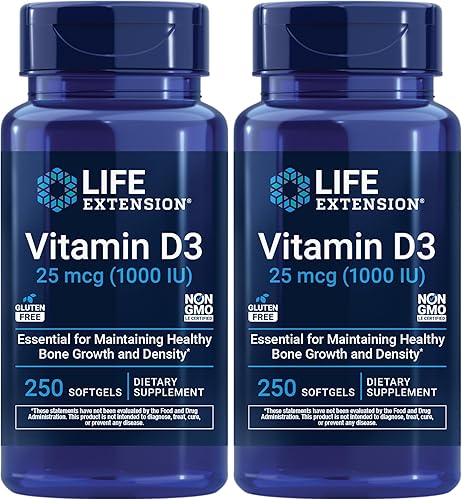 Miniatura 10 de Life Extension Vitamina D3 25 mcg (1000 UI), apoyo al sistema inmunológico, salud ósea, salud de todo el cuerpo, tamaño de valor, sin gluten, sin