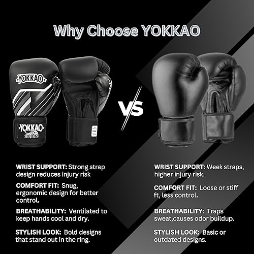 Miniatura 2 de Yokkao Muay Thai - Guantes esenciales para principiantes, hombres y mujeres, de piel de microfibra, acolchado de espuma multicapa y ajuste seguro