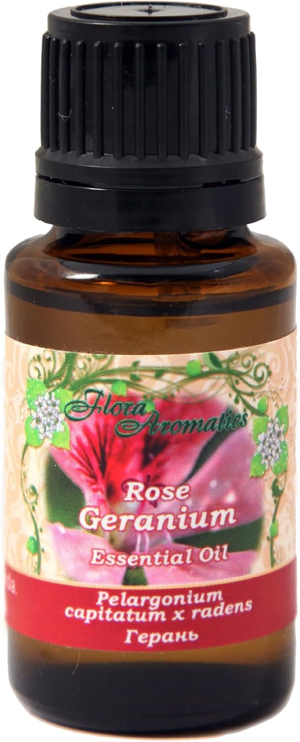 Flora Aromatics Geranium Rose Essential Oil 0.5 fl oz/15 ml | 100% Pure Therapeutic Grade (Undiluted Natural)