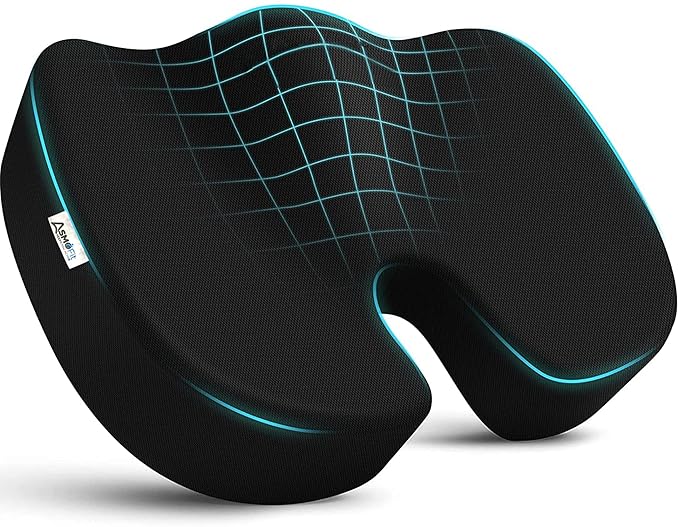 Asmofit Coccyx Cushion Orthopedic Memory Foam Seat Cushion for Tailbone & Sciatica Relief U Shape Non Slip Seat Support for Office Chair Car Driving Wheelchair & Home Seating (Black)