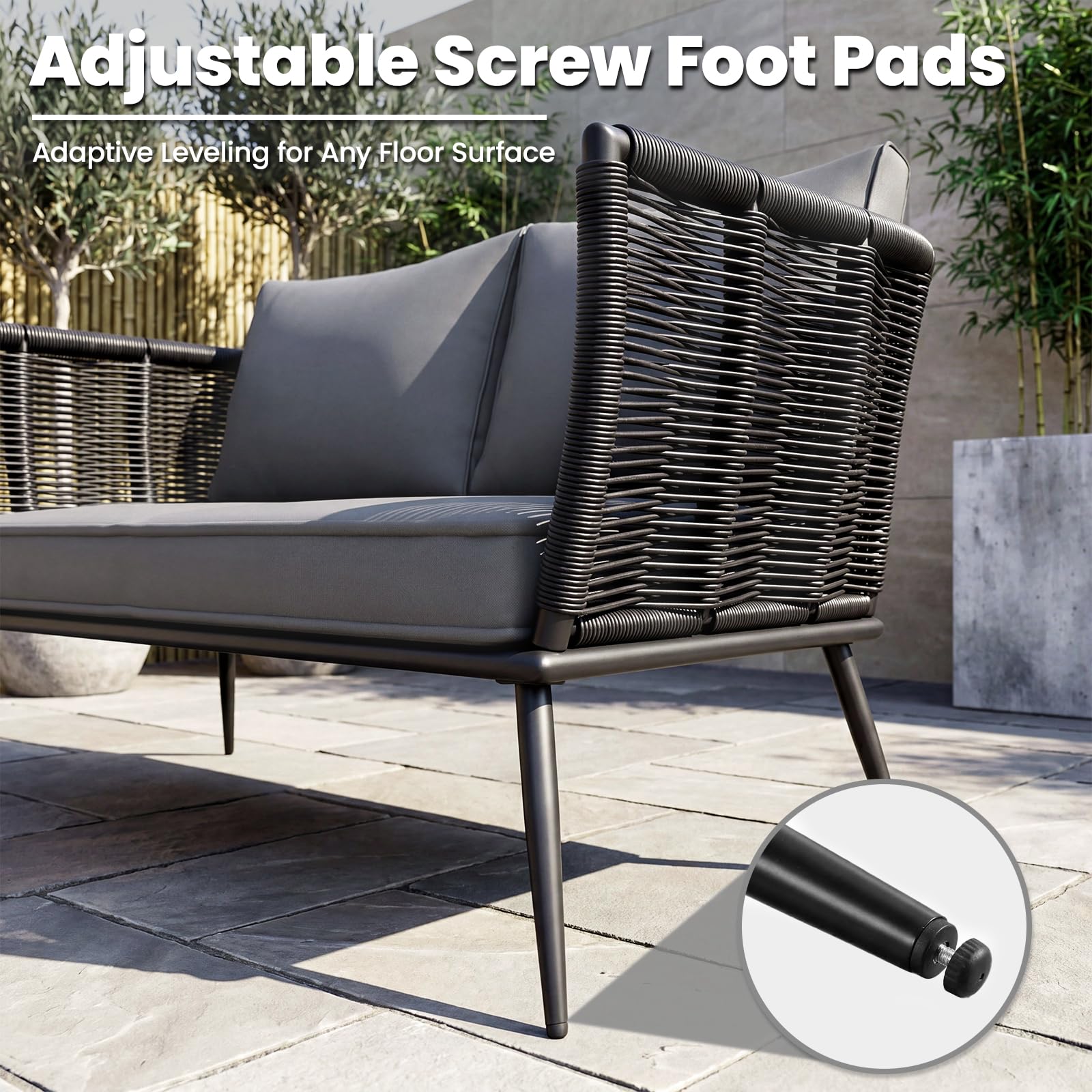 LIFERUN Sofá de ratán de 2 plazas, muebles de balcón, color negro, sofá, pequeño balcón, jardín de invierno, terraza, muebles de exterior e interior, banco de jardín resistente a la intemperie, banco