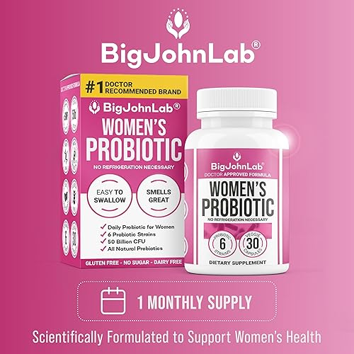 Miniatura 4 de BIGJOHNLAB - Suplemento probiótico para mujeres  50 mil millones de UFC, 6 cepas activas + prebióticos  Apoya la digestión, la inmunidad y el