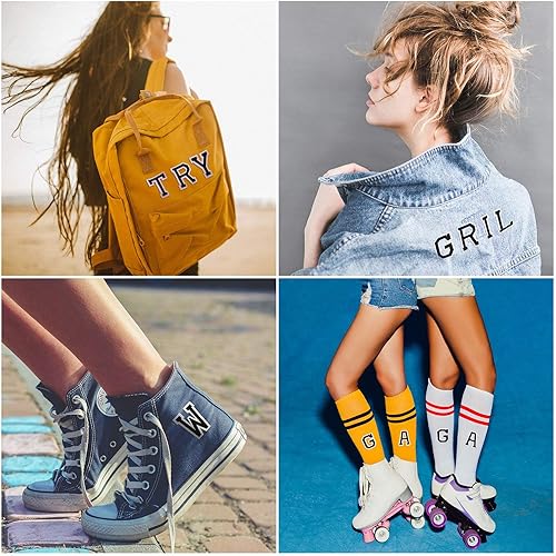 Miniatura 5 de Boao - 52 parches de letras para planchar en la ropa o coser apliques, alfabeto de la A a la Z para decoración y reparación de sombreros, camisas,