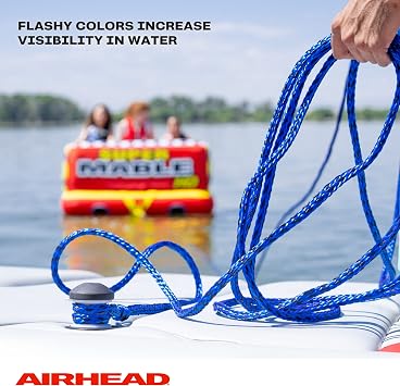 Airhead 1-6 Person Tow Rope for Towable Tubes, Heavy Duty Boat Towline for Tubing, UV Resistant 16 Strand Polypropylene with Rope Keeper, up to 6,000 lb Break Strength