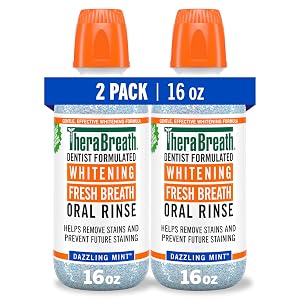 TheraBreath Whitening Mouthwash Dazzling Mint Dentist Formulated 16 Fl Oz 2-Pack