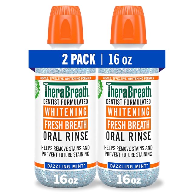 TheraBreath Whitening Mouthwash Dazzling Mint Dentist Formulated 16 Fl Oz 2-Pack