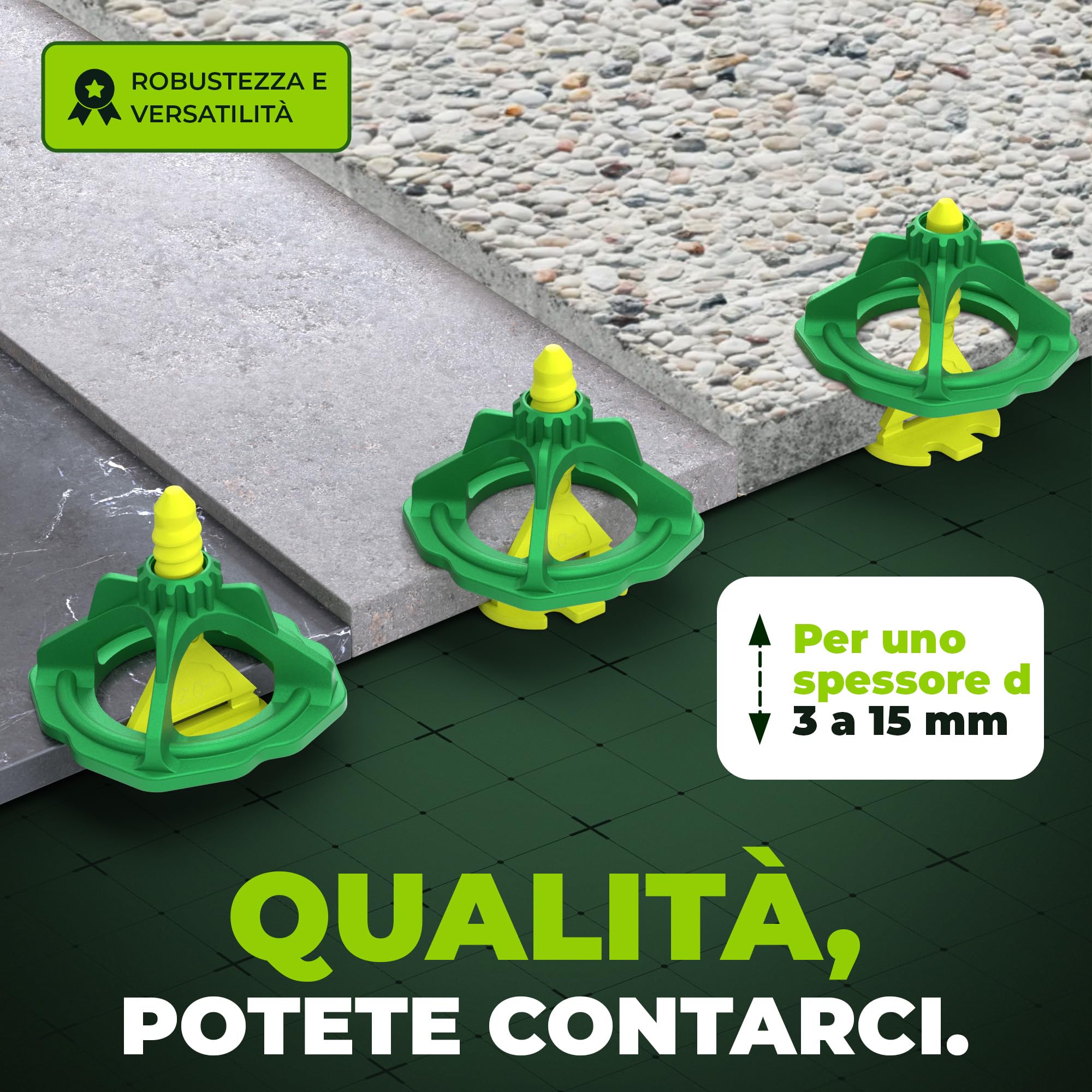 ProLevel Sistema di Livellamento per Piastrelle 2 mm – 150 Distanziatori Filettati & 50 Cappucci – Fughe Uniformi per Piastrelle da Parete e Pavimento – Aiuto per una Posa Precisa