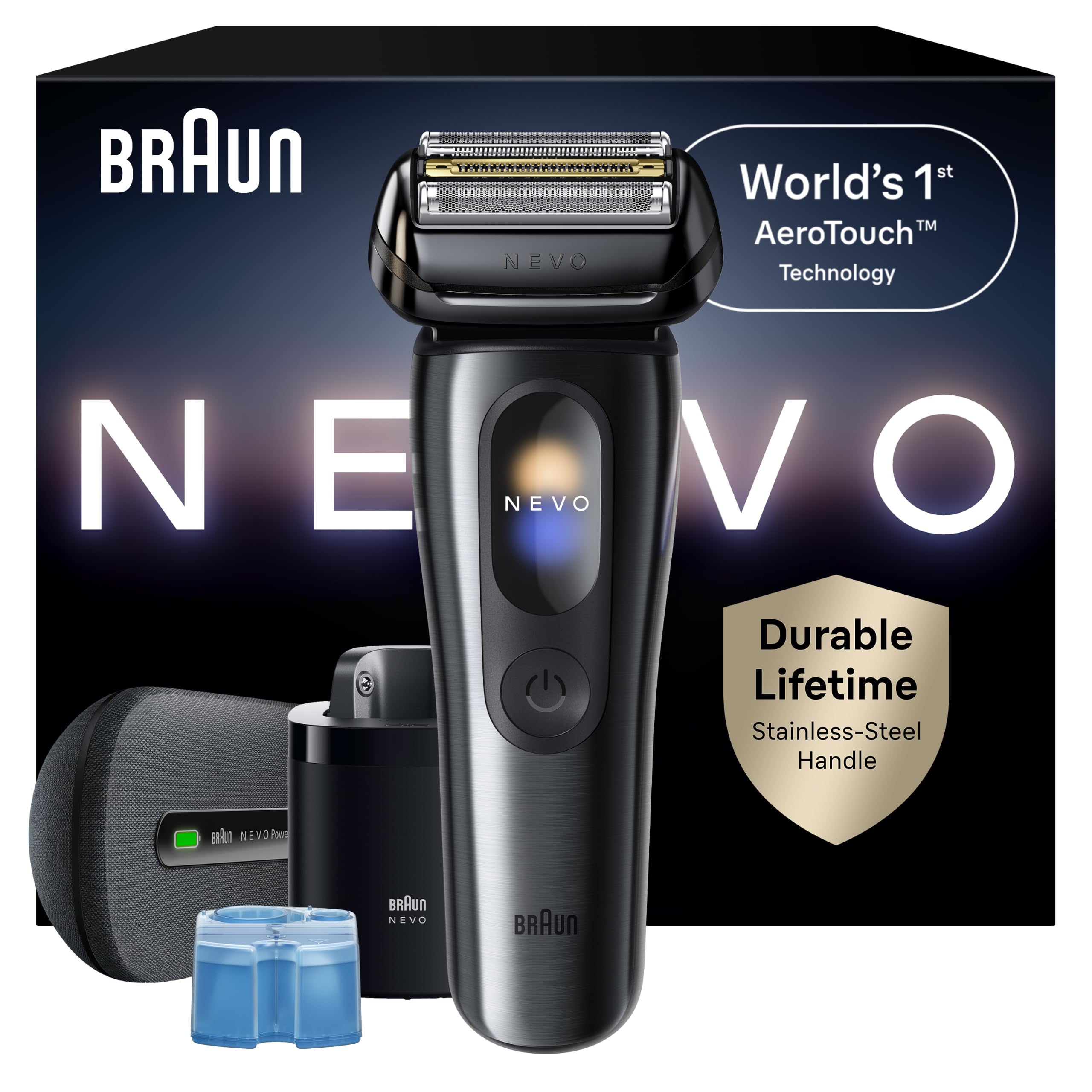 Photo 1 of Braun NEVO Premium Men's Electric Shaver with World's 1st AeroTouch Technology, Includes Smart Display, 7in1 Care System, Power Travel Case. Braun's Best Electric Razor, 17010C