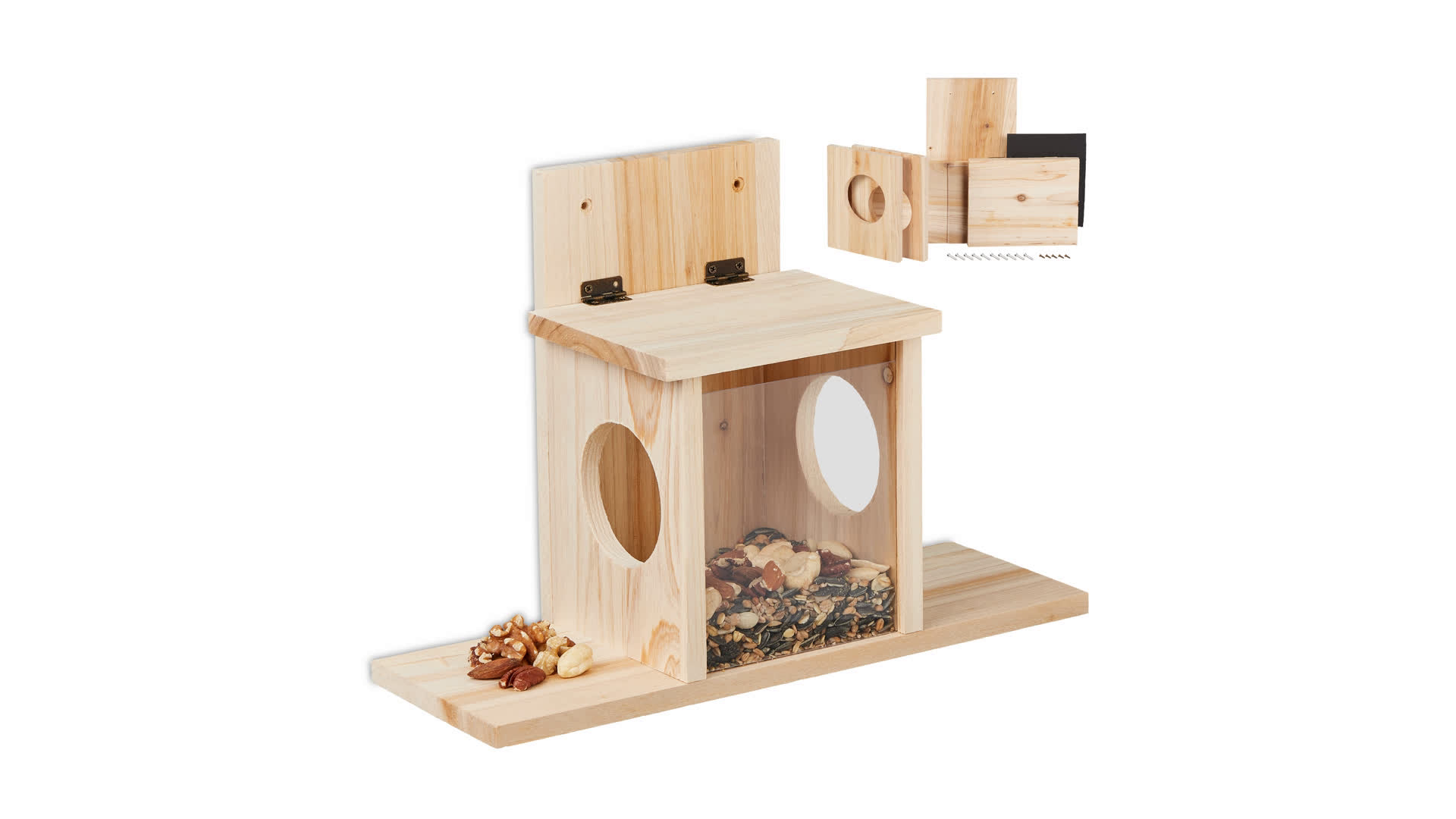 Mangeoire écureuil En Bois Avec 2 Plateformes - Résistante Aux Intempéries - Maison Pour Animaux Jardin - 12