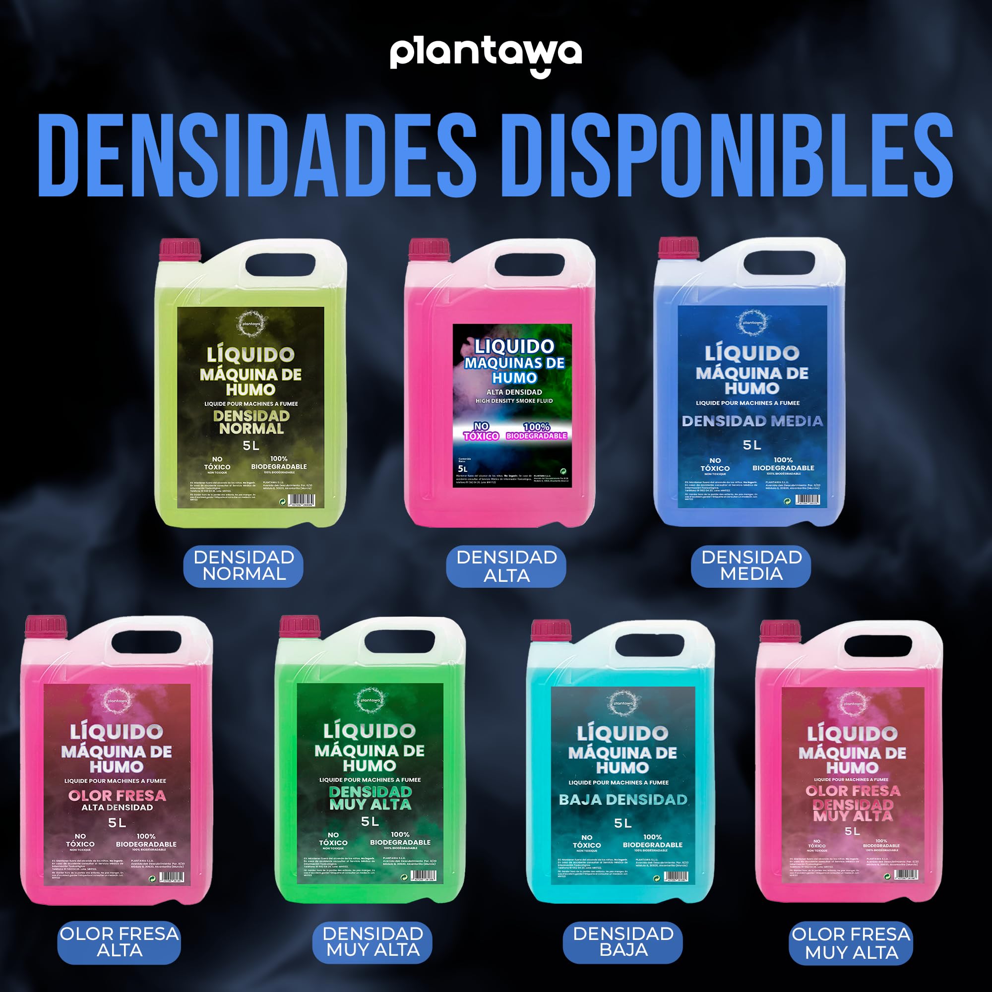 Plantawa Liquido per macchina fumo, densità media, 5 l, per macchina fumo, per feste, Halloween, 100% naturale e sicuro, non irritante, senza sostanze chimiche pericolose, biodegradabili, cruelty free