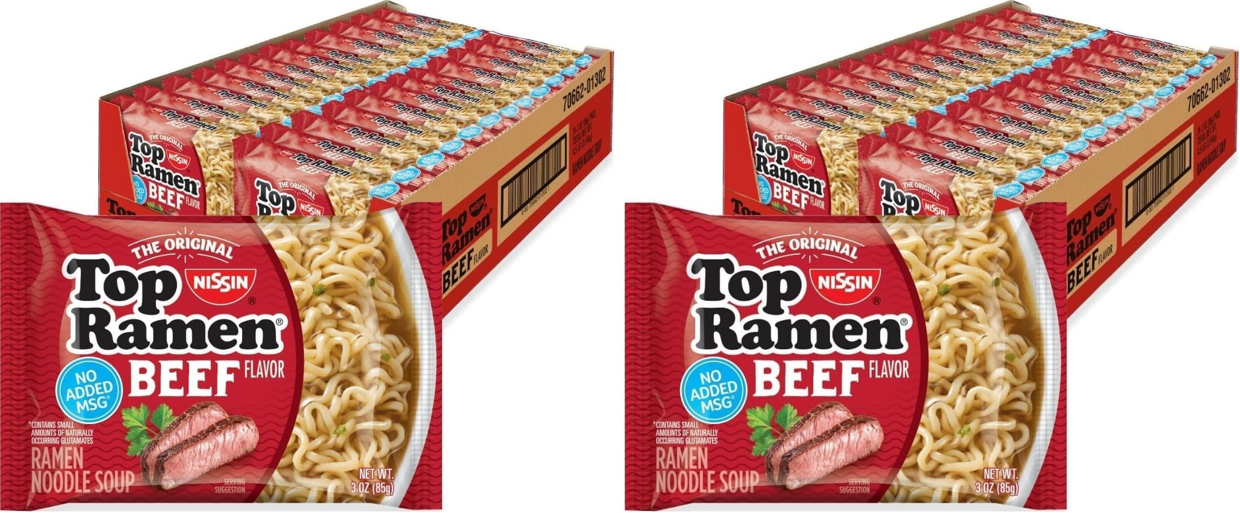 Nissin Top Ramen Noodle Soup, Beef, 3 Ounce (Pack of 48)