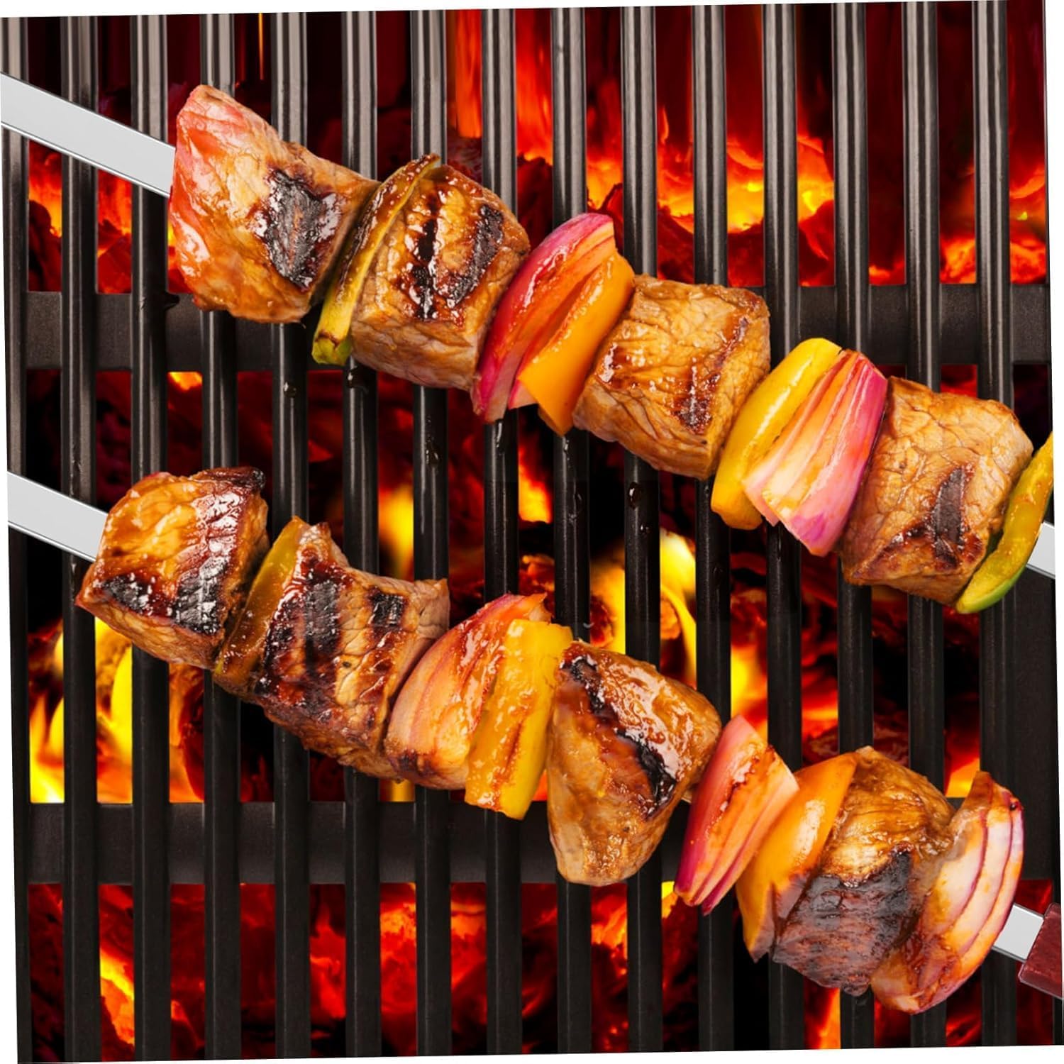 Roasting Sticks Set,Barbecue,Skewers with 1set BBQ Stainless Steel Skewers Kabab Skewers Barbecue Skewers Kabob Sticks Skewers Stainless Steel Flat Barbecue Sticks Grilling Meat Skewers Flat Skewers B
