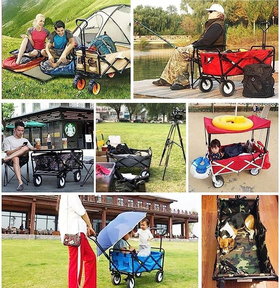 Handcart, Folding Portable Shopping Cart Multifunction Trolley Cart, Garden Heavy Duty Wagon, Push-Pull Cart for Outdoor/Camping/Fishing/Mall, Load: 60Kg