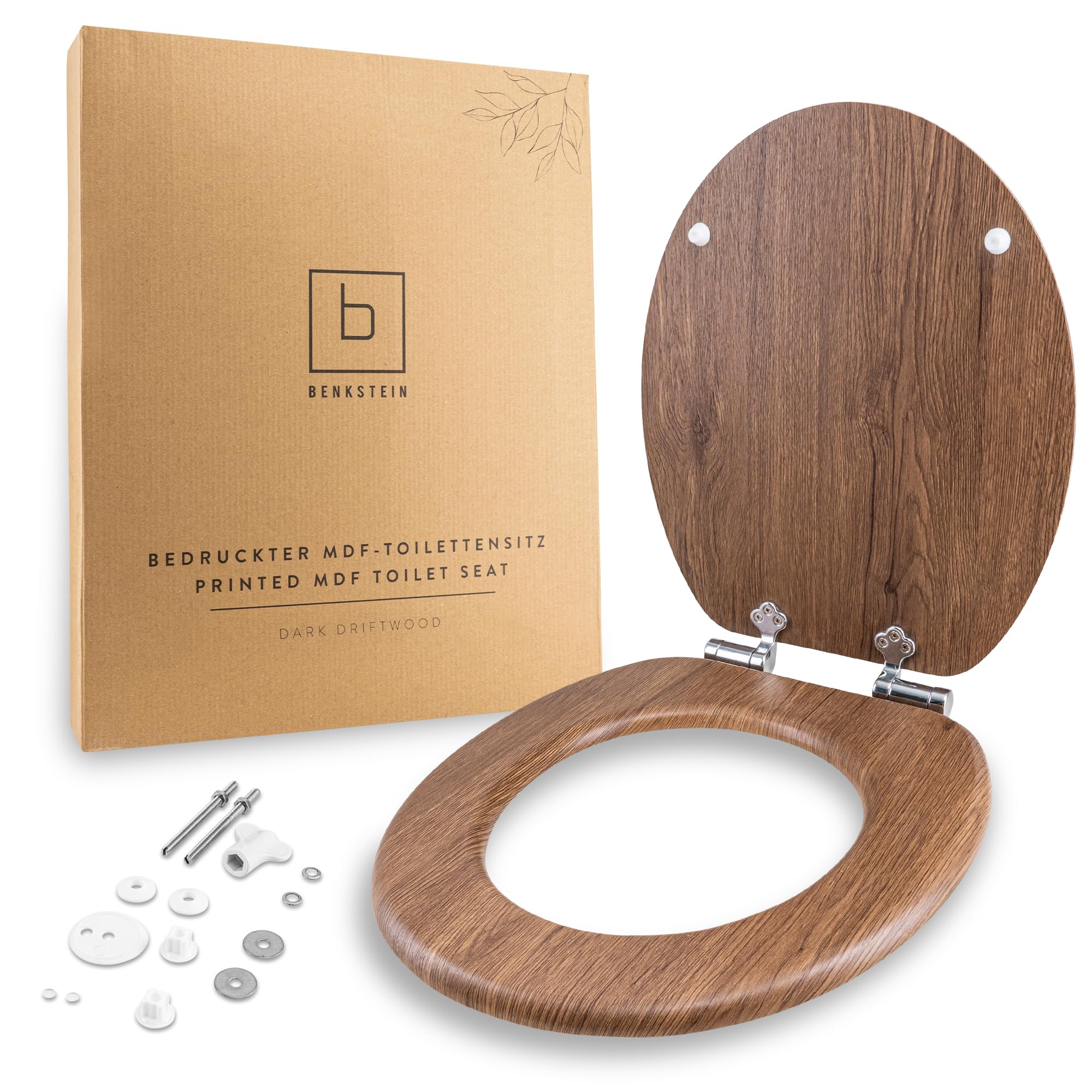 Benkstein? Premium Antibacterial Printed Toilet Lid - Duroplast Toilet Lid With Quick Release And Soft Close Mechanism - Removable Toilet Seat - Dark 4262375270976