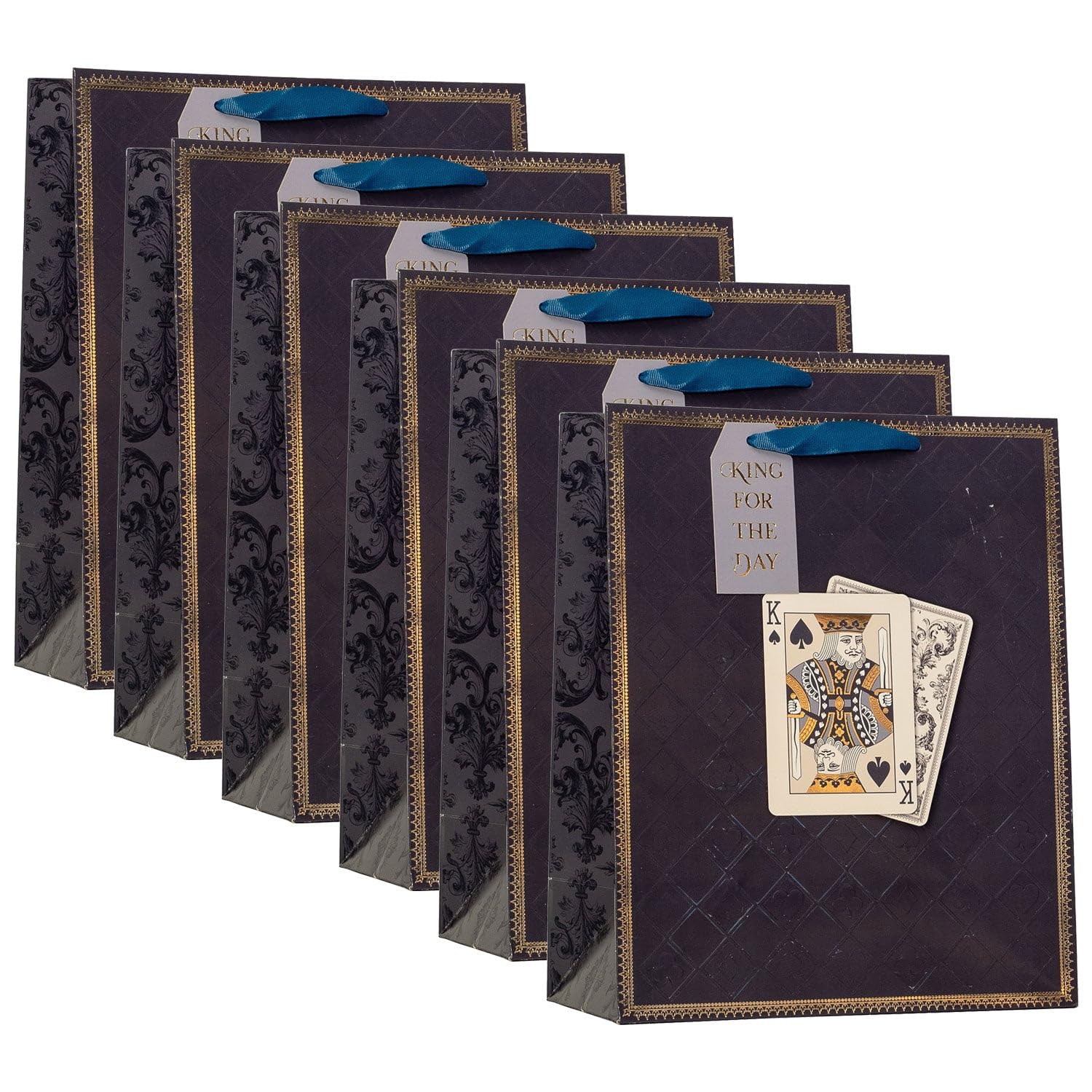 Design By Violet Playing Card Design Large Gift Bag – Set of 6 Decorative Paper Gift Bags with Ribbon Handles for Father’s Day, Men’s Birthday and Male Birthday Parties