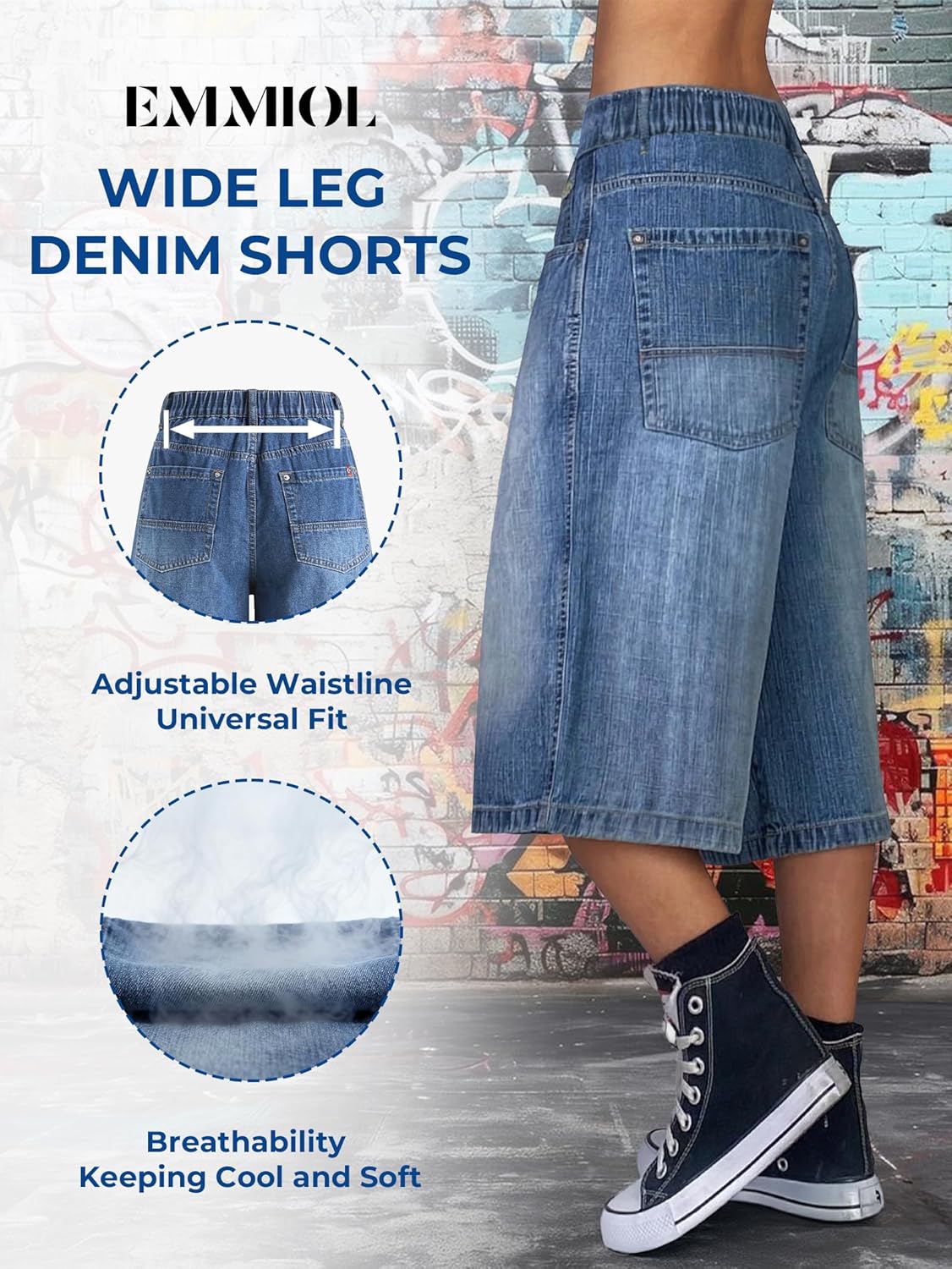EMMIOL Baggy Jorts for Women Wide Leg Denim Shorts Y2k Mid Rise Bermuda Streetwear Boyfriend Jean Shorts with Pockets - Image 3